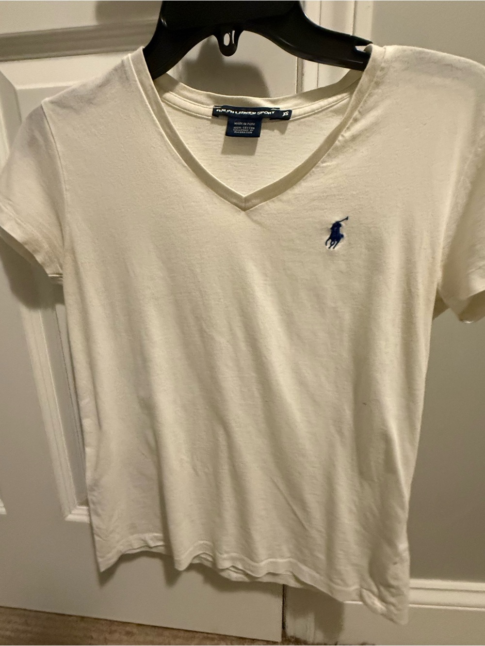 Ralph Lauren Sport White V-Neck Tee with Blue Pony